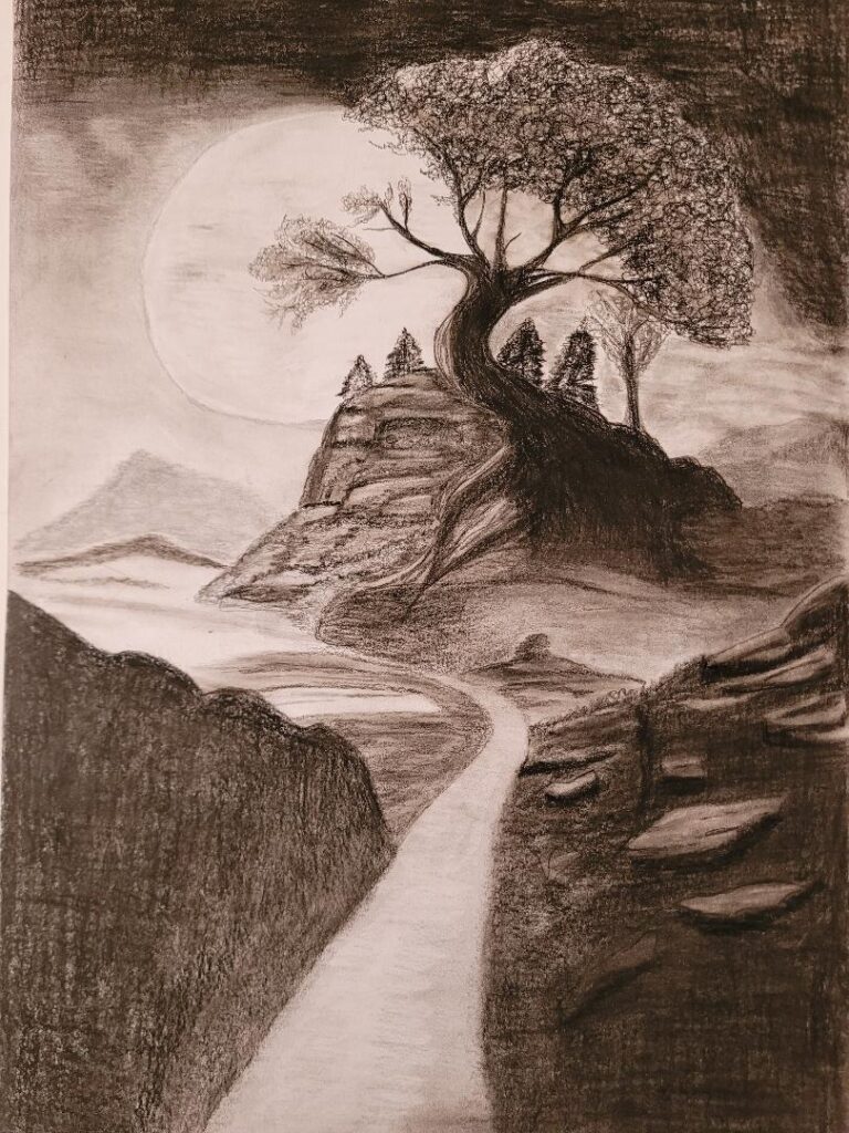 fantasielandschaft mit mond